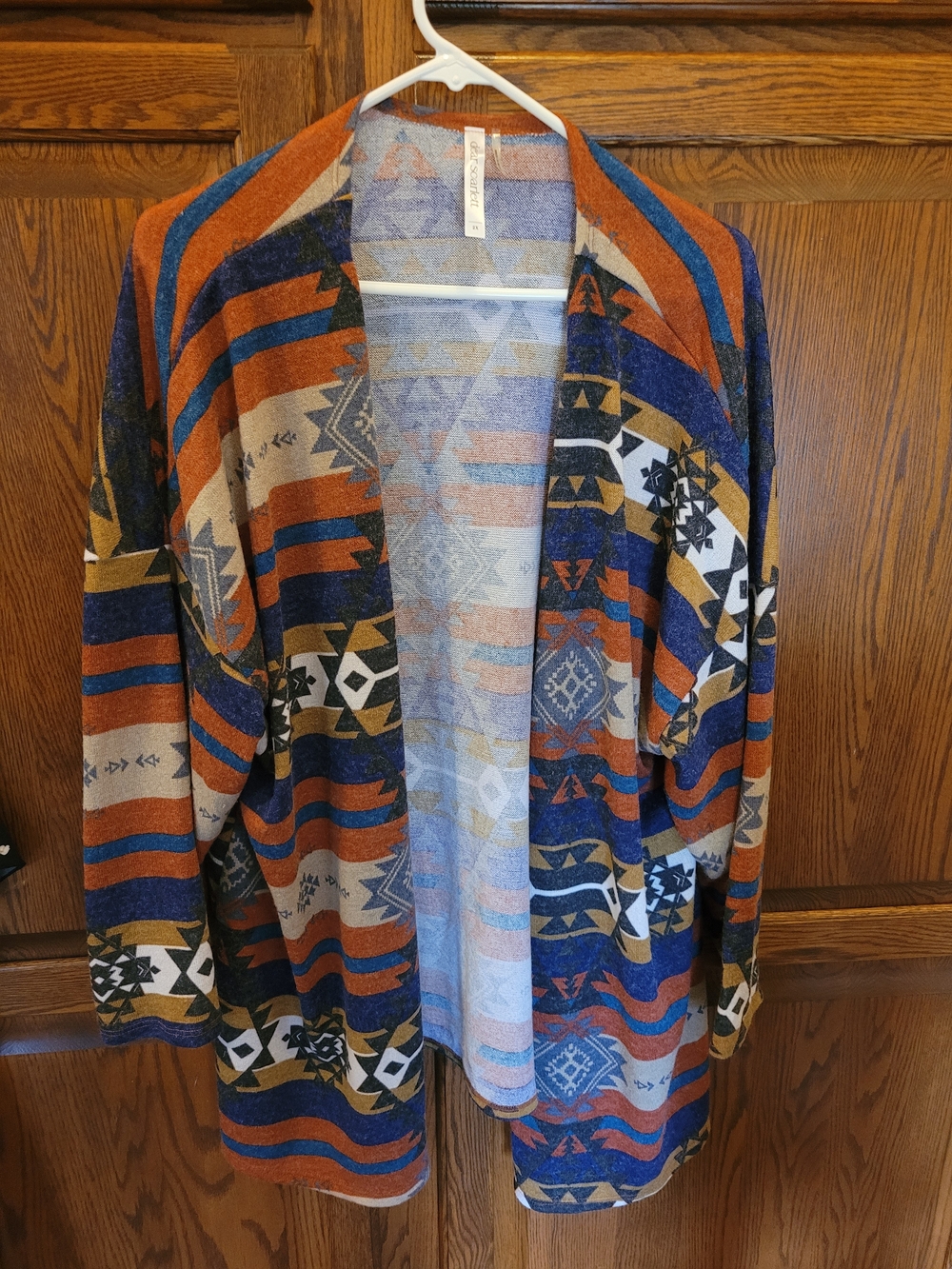 Scarlett Open-Front Tribal Cardigan in Rust, Navy & Cream